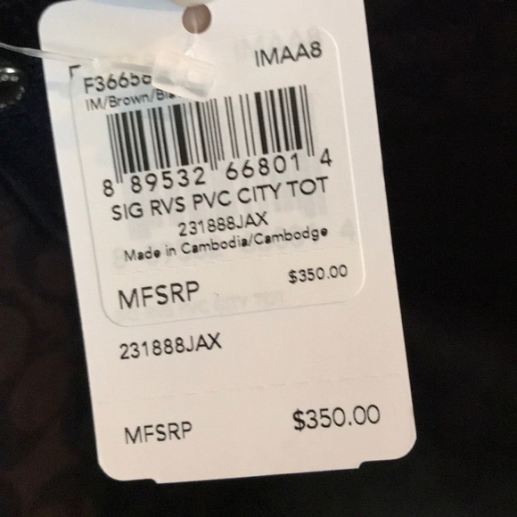 NWT Coach Large REVERSIBLE City Tote Black/Brown - Picture 6 of 8